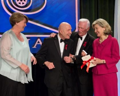 Nominator Lockheed Martin Ex. VP Joanne Macquire joins Stafford, Cernan, and Hutchison onstage.