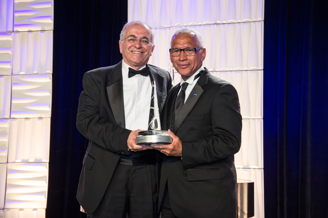 NASA Administrator Gen. Charles Bolden and Dr. Charles Elachi with the National Space Trophy